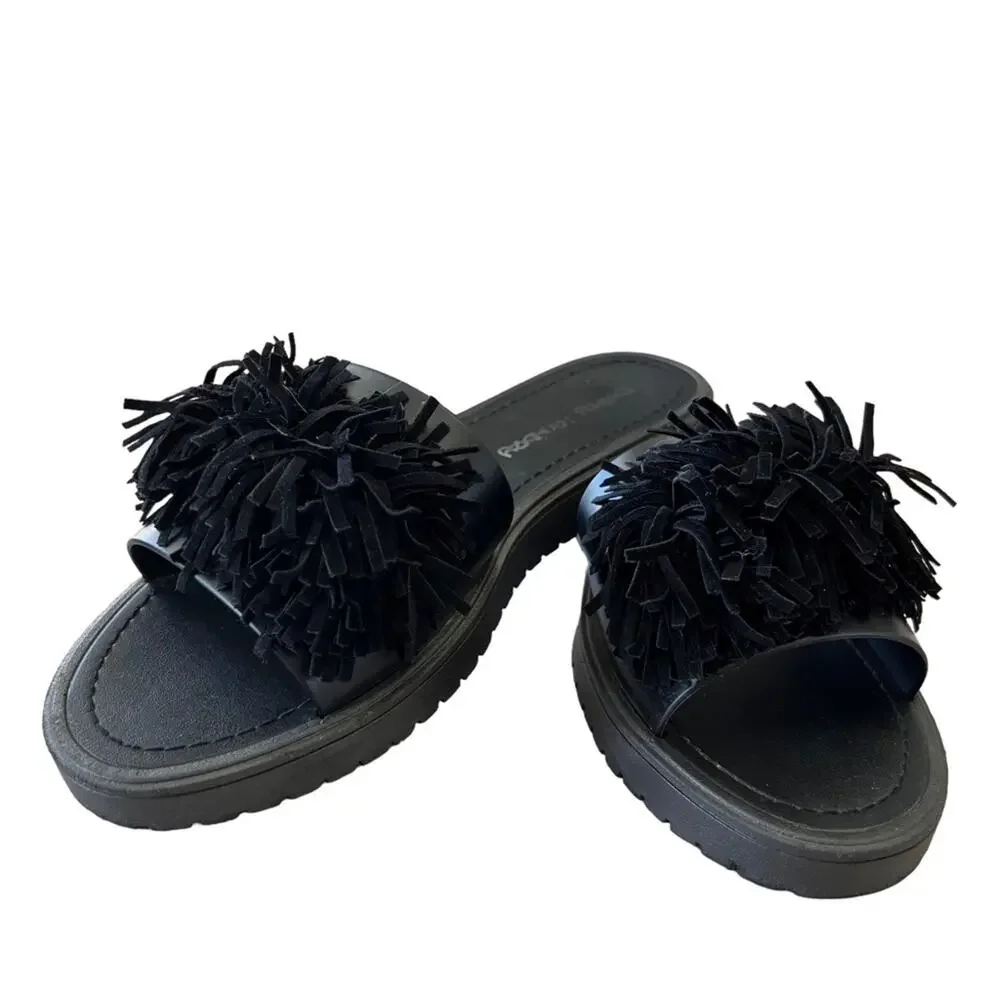 Dirty Laundry *MISMATCHED PAIR*Left 7 Right 8 Black Sandals slide on pompom top - Picture 9 of 16